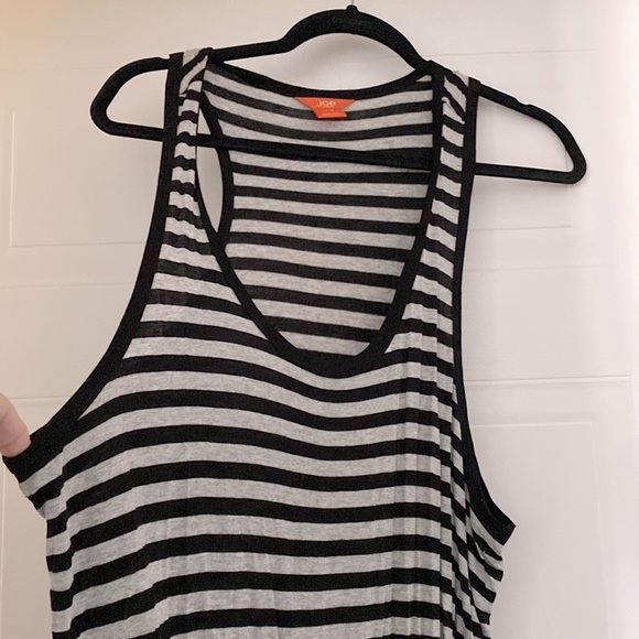 Joe Fresh grey & black  stripe maxi dress w/ tie cinch waist. 🏖️👙Stretchy. - Picture 3 of 6